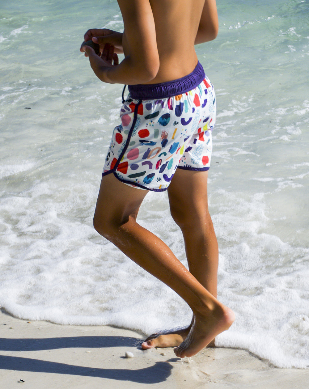 White Jungle Mix Organic Cotton Beach Shorts